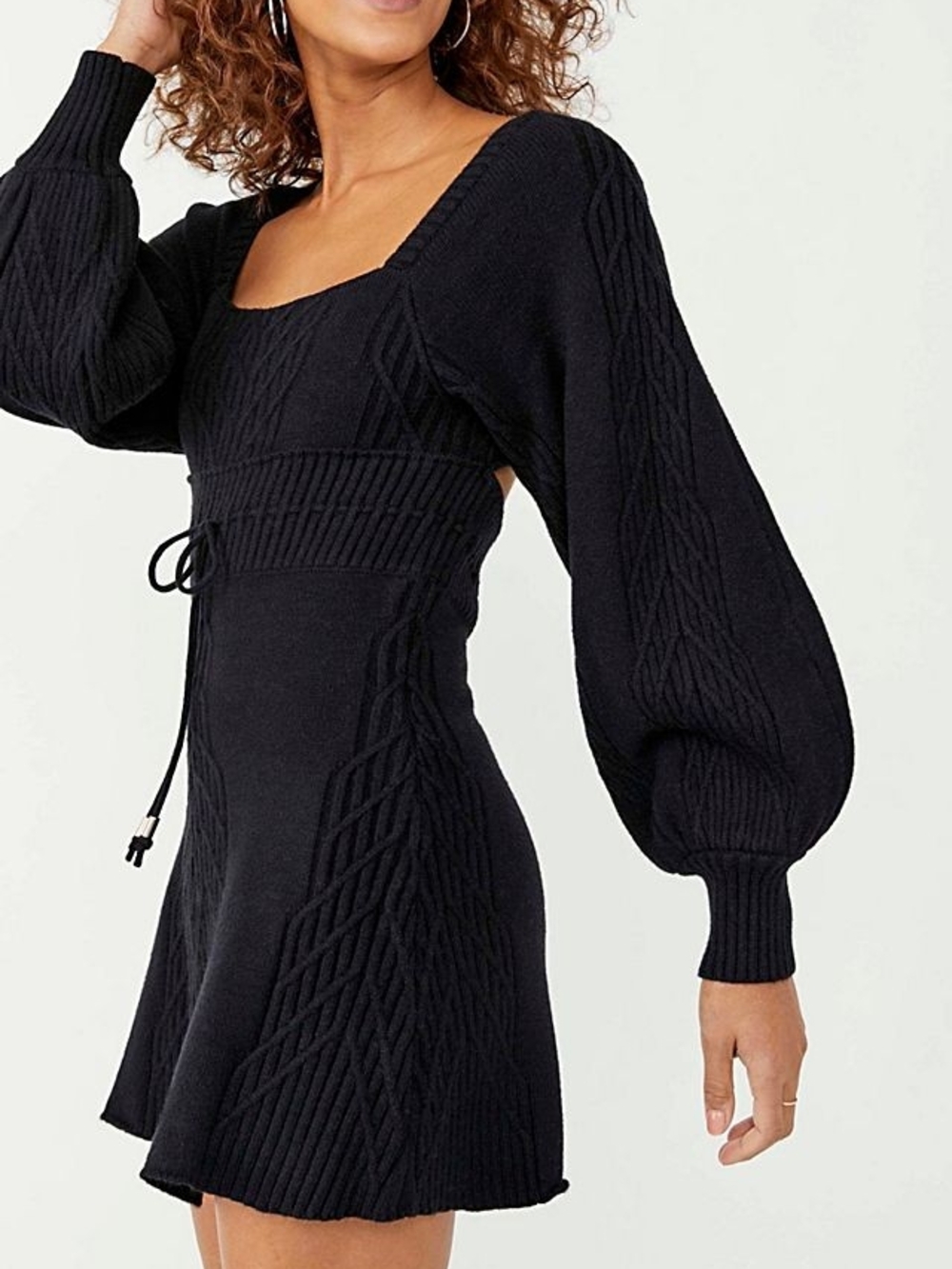 Free People Emmanuel Sweater Neck Knit Mini Dress with Balloon Sleeves -